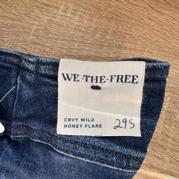 NWT Free People CRVY Wild Honey Denim Jeans Flare Mid Rise Dark Blue 29 Short - Picture 8 of 14